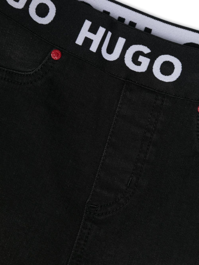 Shop Hugo Logo-waistband Straight-leg Jeans In Black