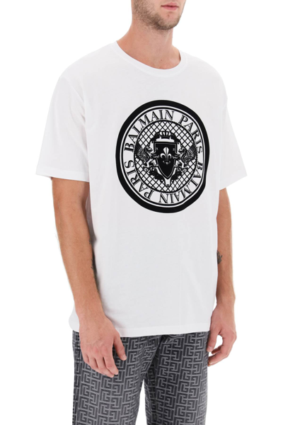 Shop Balmain Logo Medallion T-shirt In Blanc Noir (white)