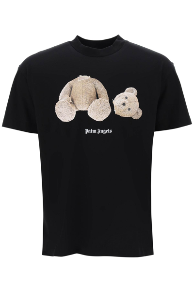 Shop Palm Angels Curved Logo Bear T-shirt In Black Brown (black)