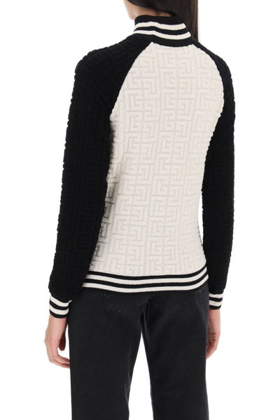 Shop Balmain Turtleneck Sweater In Terry Cloth In Naturel Noir (white)