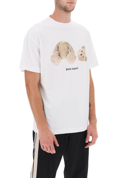 Shop Palm Angels Curved Logo Bear T-shirt In White Brown (white)