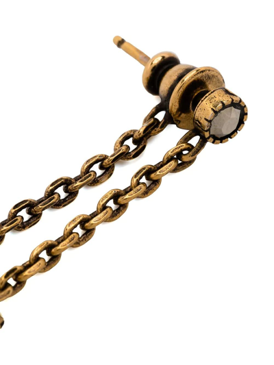 Shop Alexander Mcqueen Pearl-like Skull Chain Drop Earring In Antique Gold In Oro