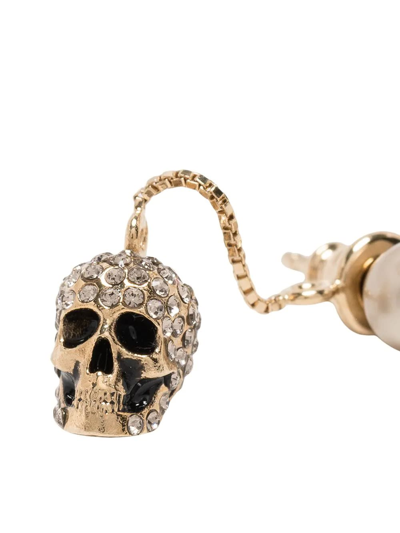 Shop Alexander Mcqueen Palladium Gold Skull Earrings With Pavé And Chain In Oro