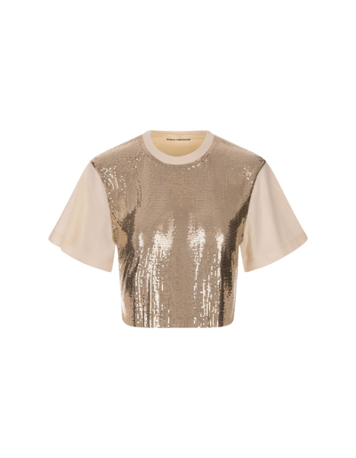 Shop Paco Rabanne Nude Top In Shiny Mix-mesh In Rosa