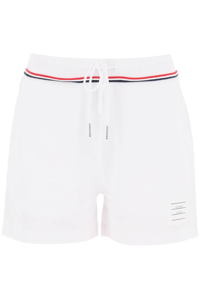 Shop Thom Browne Logo Patch Drawstring Shorts In White
