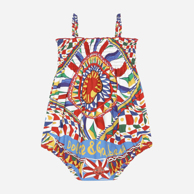 Shop Dolce & Gabbana Carretto-print Poplin Romper Suit In Multicolor