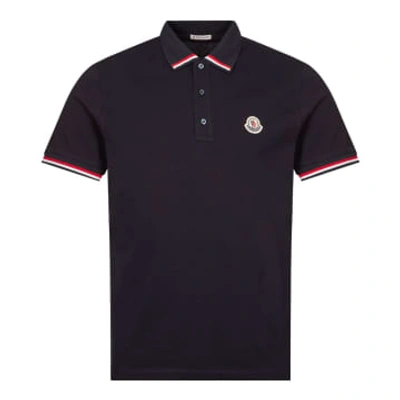 Shop Moncler Navy Tipped Polo Shirt In Blue