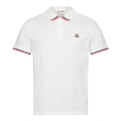 Shop Moncler White Tipped Polo Shirt