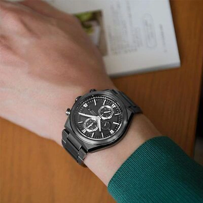 Pre-owned Citizen Attesa Ca0835-61h Black Eco-drive Titanium Chrono Men's Watch In Box