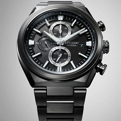 Pre-owned Citizen Attesa Ca0835-61h Black Eco-drive Titanium Chrono Men's Watch In Box
