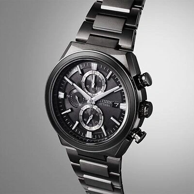 Pre-owned Citizen Attesa Ca0835-61h Black Eco-drive Titanium Chrono Men's Watch In Box