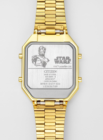 Pre-owned Citizen C-3po Star Wars Analog Gold Tone Digital Black Dial Watch Jg2123-59e