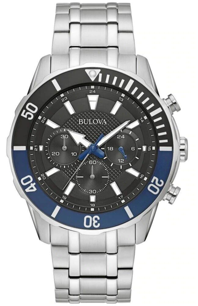 Pre-owned Bulova 98a271 Men's Stainless Steel Black Dial Chronograph Watch