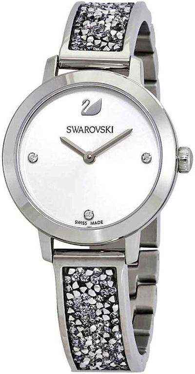 Pre-owned Swarovski 5376080 Cosmic Rock White Dial Silver Tone Glitz Crystal Womens Watch
