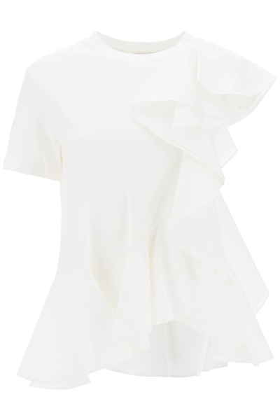 Shop Alexander Mcqueen Ruffled Asymmetric Jersey Top In White