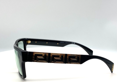 Pre-owned Versace Ve4445 Gb1/m1 Black/photo Green Rectangular 54mm Men's Sunglasses