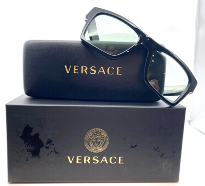 Pre-owned Versace Ve4445 Gb1/m1 Black/photo Green Rectangular 54mm Men's Sunglasses