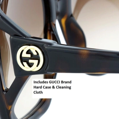 Pre-owned Gucci Gg0876s-002-60mm Women Oversized Sunglasses Havana Tortoise Brown Gradient