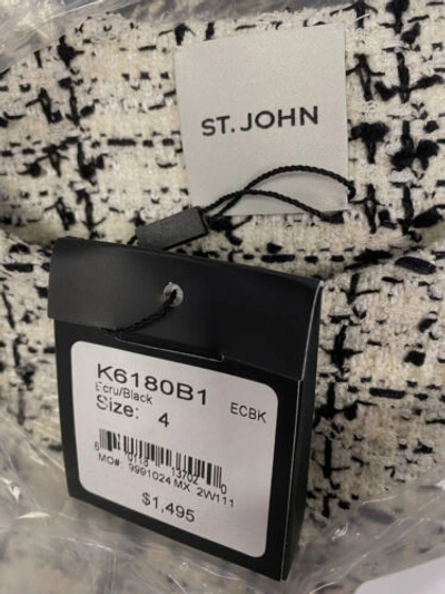 Pre-owned St John $1495 St. John Women Black White Collarless Tweed Jacket Size 4