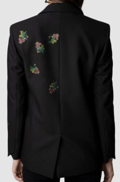 Pre-owned Zadig & Voltaire $698  Women's Black Beaded Floral Stretch Blazer Size Fr 34/us 2