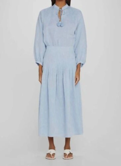 Pre-owned Lafayette 148 $998  York Womens Blue Linen Split-collar Self-tie Dress Sz Xs