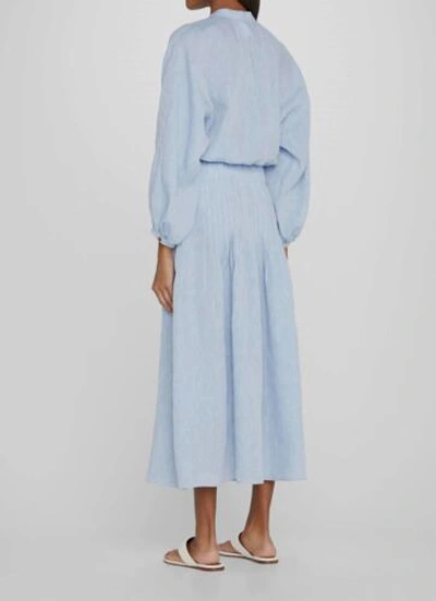 Pre-owned Lafayette 148 $998  York Womens Blue Linen Split-collar Self-tie Dress Sz Xs