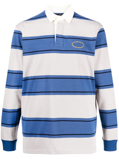 Shop Afb Logo-embroidered Striped Polo Shirt In Blue