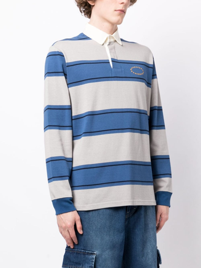 Shop Afb Logo-embroidered Striped Polo Shirt In Blue