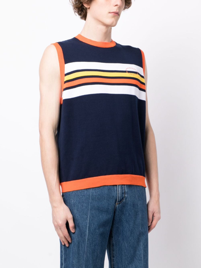 Shop Afb Logo-embroidered Striped Knitted Vest In Blue