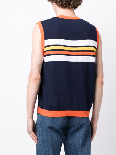 Shop Afb Logo-embroidered Striped Knitted Vest In Blue
