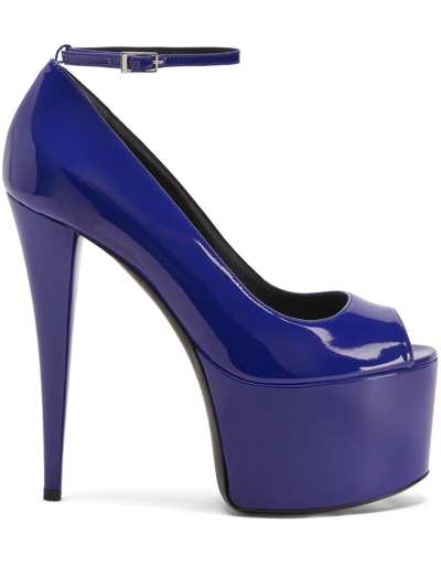 Shop Giuseppe Zanotti Aida 150mm Patent-finish Pumps In Blue