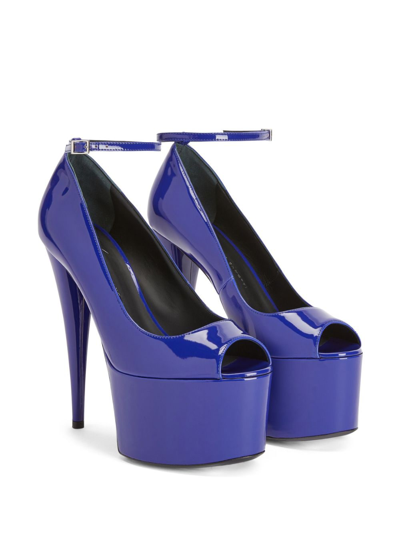 Shop Giuseppe Zanotti Aida 150mm Patent-finish Pumps In Blue