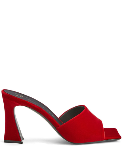 Shop Giuseppe Zanotti Solhene 85mm Velvet Sandals In Red