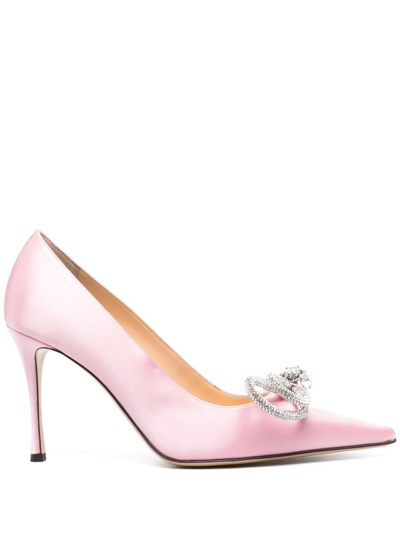 Shop Mach & Mach Double Bow 95 Crystal Satin Pumps - Women's - Calf Leather/crystal/fabric In Pink