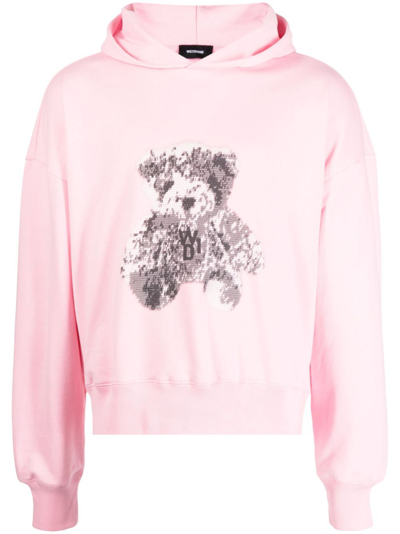 Shop We11 Done Pink Teddy Bear Print Cotton Hoodie
