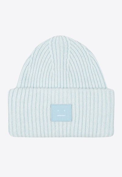 Shop Acne Studios Face Logo Chunky Ribbed-knit Beanie In Blue