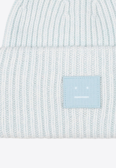 Shop Acne Studios Face Logo Chunky Ribbed-knit Beanie In Blue