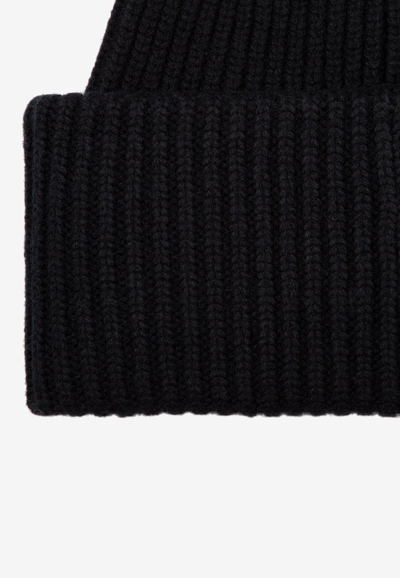 Shop Acne Studios Face Logo Patch Ribbed Knit Beanie In Black