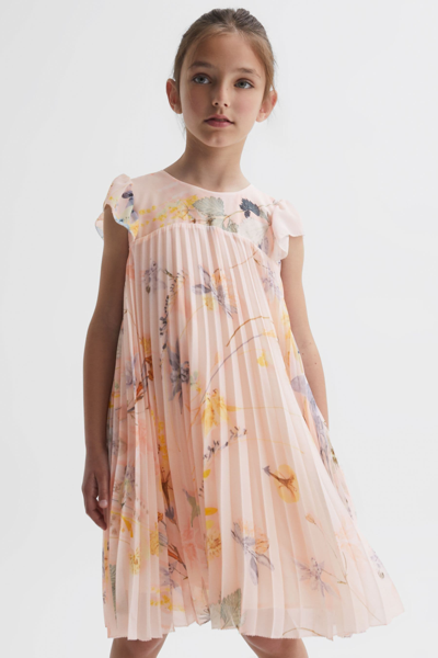 Shop Reiss Sade - Pink Junior Floral Pleated Cap Sleeve Dress, Age 6-7 Years