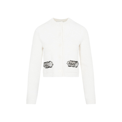 Shop Lanvin Embroidered Cropped Cardigan Sweater In Nude &amp; Neutrals