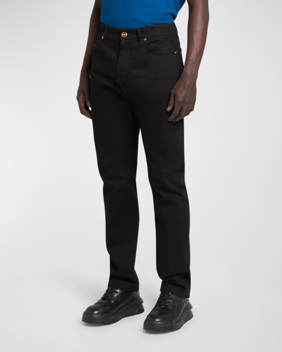 Shop Versace Men's Medusa Straight-leg Jeans In Black