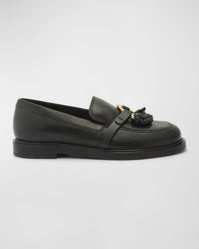 Shop Schutz Rhino Leather Slip-on Loafers In Black