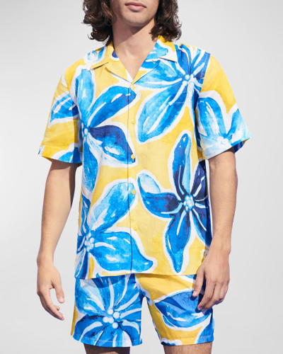 Shop Vilebrequin Men's Hawaiian Leaf Camp Shirt In Sun
