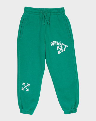 Shop Off-white Boy's Paint Script Arrow & Logo-print Sweatpants In Green White