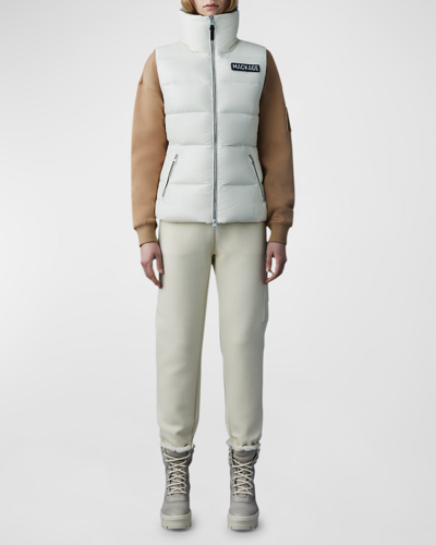 Shop Mackage Chaya Puffer Vest With Hood In Cream