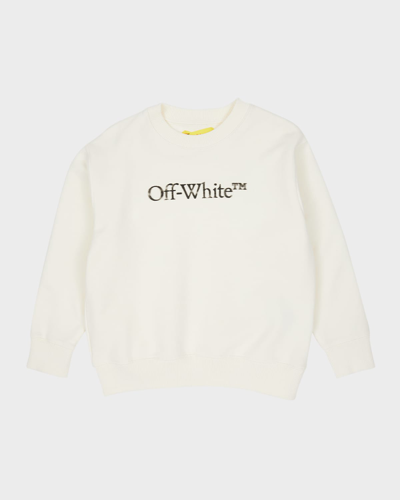 Shop Off-white Boy's Bookish Blurred Logo-print Crewneck In White Black