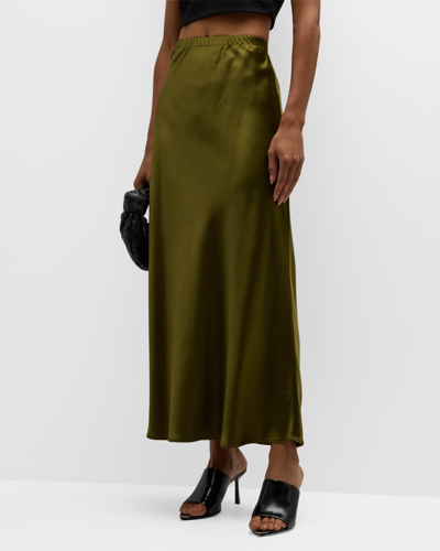 Shop Sprwmn Bias-cut Satin Maxi Skirt In Moss