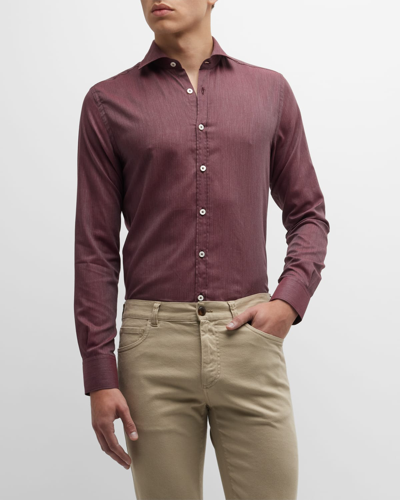 Shop Canali Men's Cotton Sport Shirt In Red