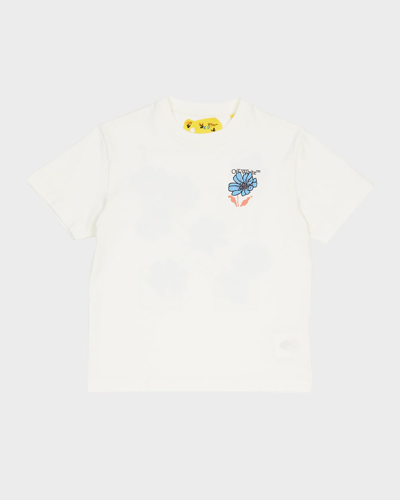 Shop Off-white Girl's Flower Graphic Logo-print T-shirt In White Black