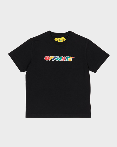 Shop Off-white Boy's Chunky Letter Logo-print T-shirt In Black Multi